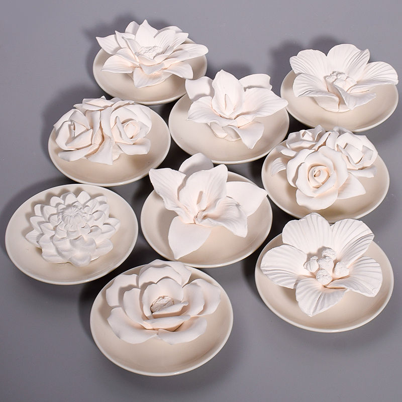 Handmade ceramic flowers custom fragrance diffuser flower plaster set (3)