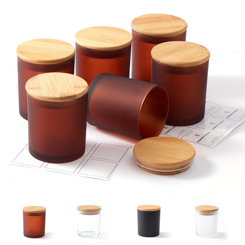 Black transparent with wooden cover scented candle glass cup clear frosted decoration for scented candle (1).jpg