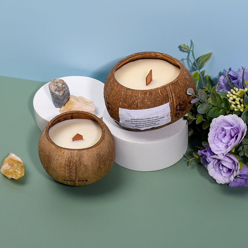 wood wick coconut bowl candle private label coconut shell candle custom (4)